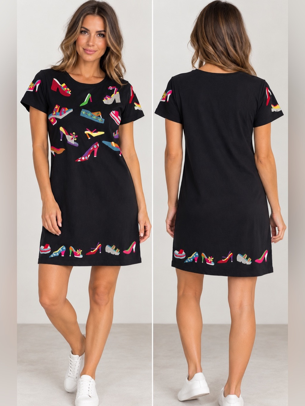 Vintage Michael Simon Lite Embroidered Shoe Dress M Wearable Art